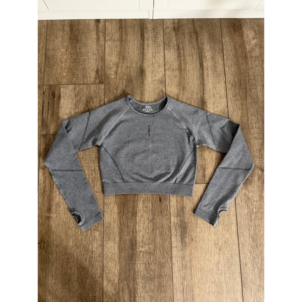 Grey Marl Seamless Long Sleeve Crop Top with Thumbholes Size Medium